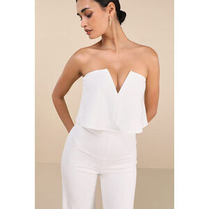 Lulus Power Of Love White Strapless Jumpsuit - Size S